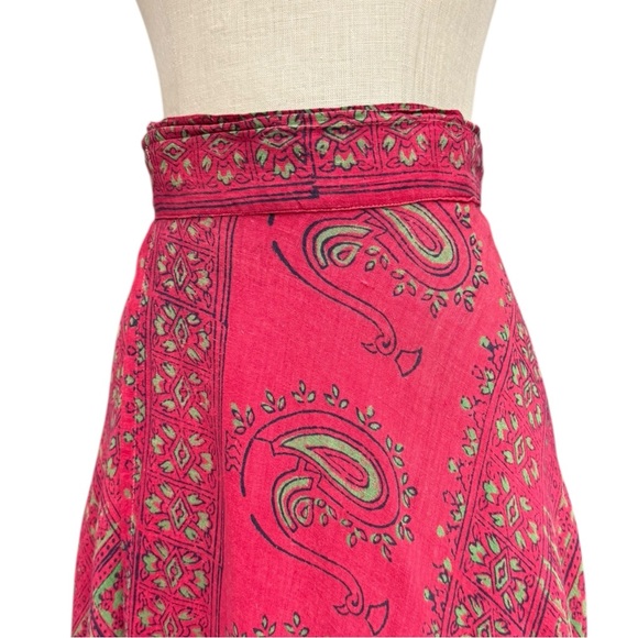 Vintage Boho Wrap Skirt Pink Paisley Hippie Maxi, Sunita, S/M Fit Hippy Boho - Picture 6 of 12